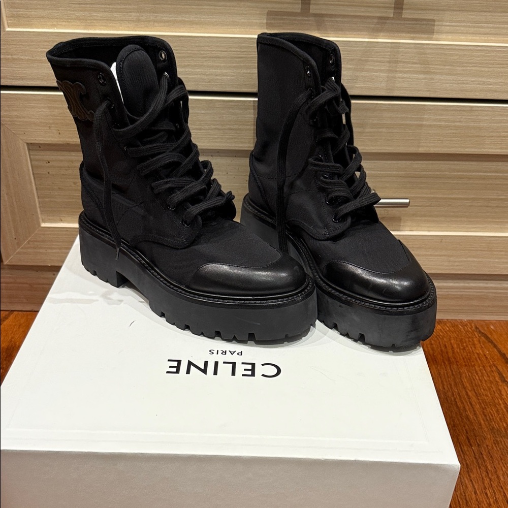 Celine Black Combat Boots for Women